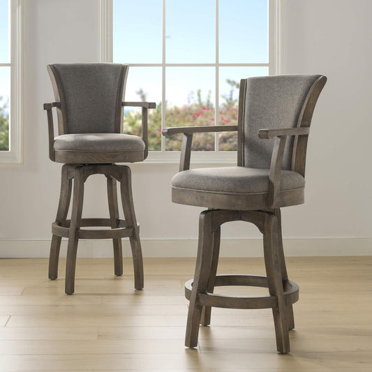 Set of 2 Swivel Counter Bar Stools 🪑✨ – Comfortable Heathered Grey Linen, Modern Kitchen & Home Seating